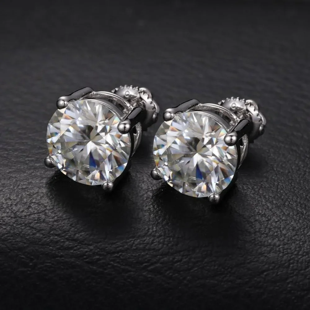 Certified 2ct. t.w. Moissanite Diamond Round Stud Earrings NEW